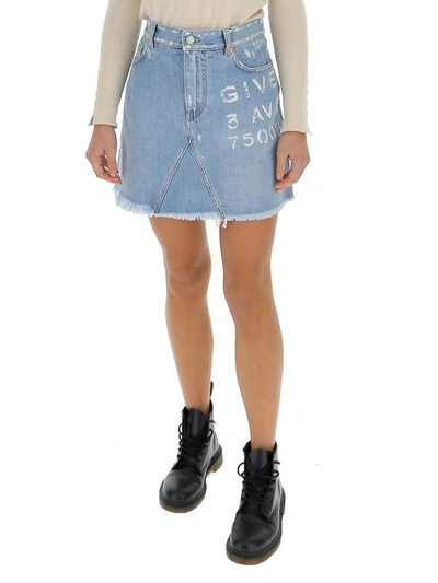 Shop Givenchy Destroyed Denim Mini Skirt In Blue