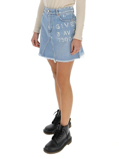 Shop Givenchy Destroyed Denim Mini Skirt In Blue