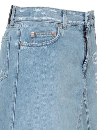 Shop Givenchy Destroyed Denim Mini Skirt In Blue