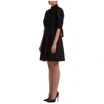 Shop Alberta Ferretti Lace Detail Mini Shirt Dress In Black