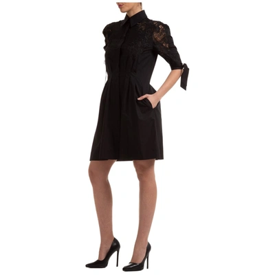 Shop Alberta Ferretti Lace Detail Mini Shirt Dress In Black
