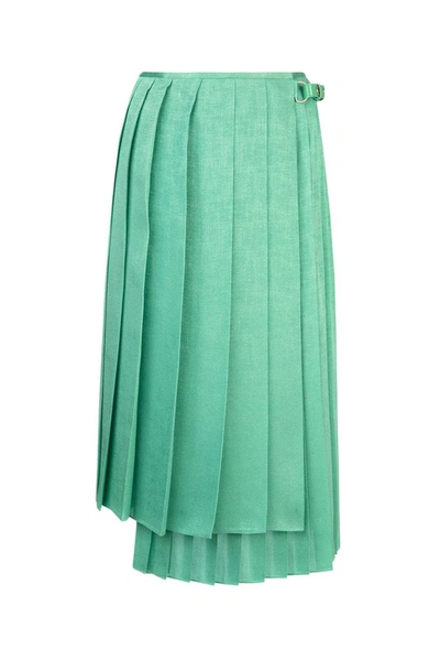 Shop Fendi Pleated Asymmetric Skirt In Green