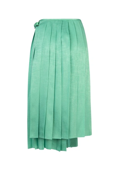 Shop Fendi Pleated Asymmetric Skirt In Green