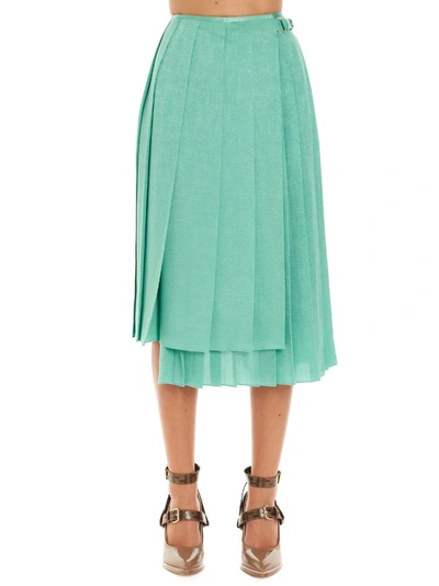 Shop Fendi Pleated Asymmetric Skirt In Green