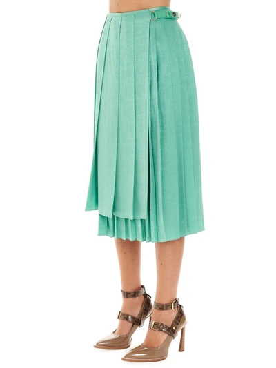 Shop Fendi Pleated Asymmetric Skirt In Green