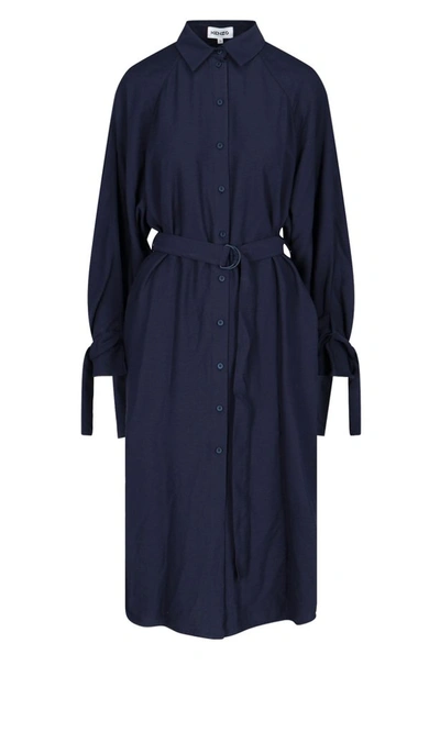 Shop Kenzo Belted Shirt Dress In Blue