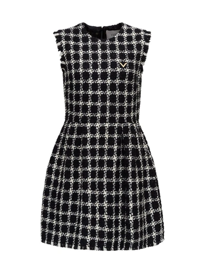 Shop Valentino Over Check Tweed Vgold Dress In Black