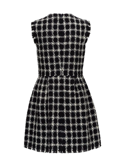 Shop Valentino Over Check Tweed Vgold Dress In Black