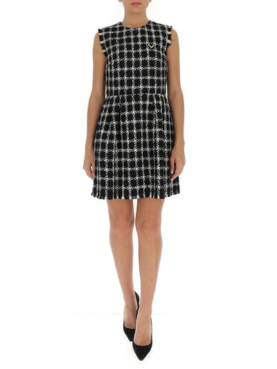 Shop Valentino Over Check Tweed Vgold Dress In Black