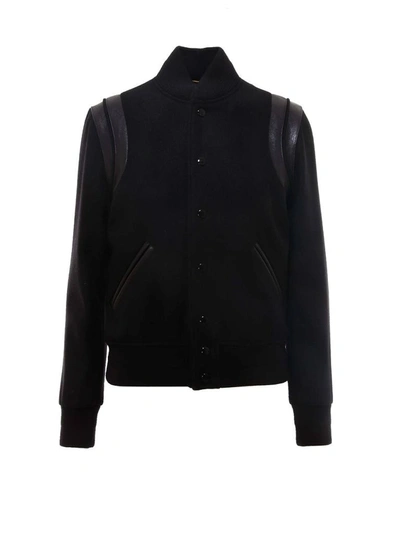 Shop Saint Laurent Teddy Varsity Jacket In Black