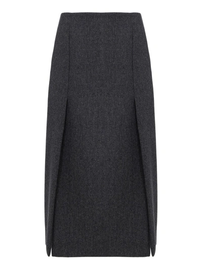 Shop Prada Split Midi Skirt In Grey