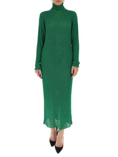 Shop Balenciaga Turtleneck Knit Maxi Dress In Green