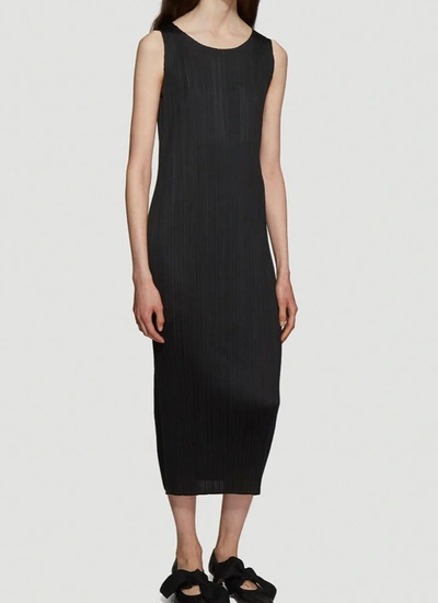 Shop Issey Miyake Pleats Please By  Pleated Sleeveless Dress In Black