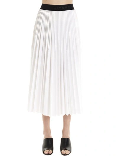 Shop Givenchy Logo Trim Pleated Skirt In White