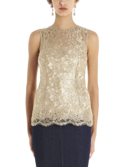 Shop Dolce & Gabbana Lace Sleeveless Top In Gold