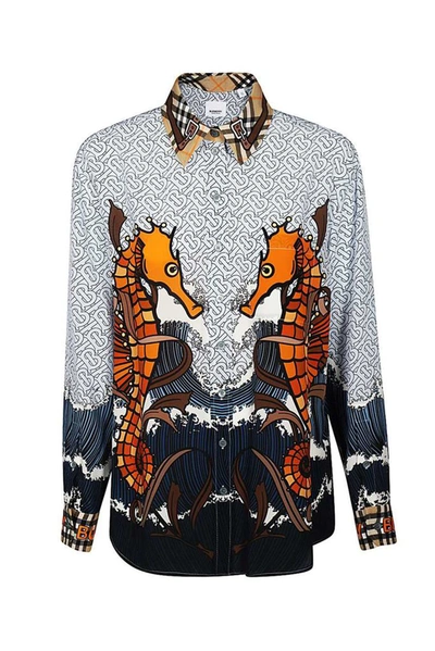 Shop Burberry Seahorse Print Shirt In Multi