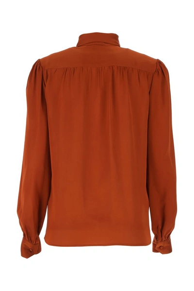Shop Saint Laurent Pussybow Blouse In Red