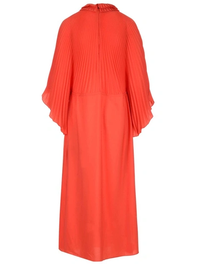Shop Gucci Pleated Midi Dress In Orange