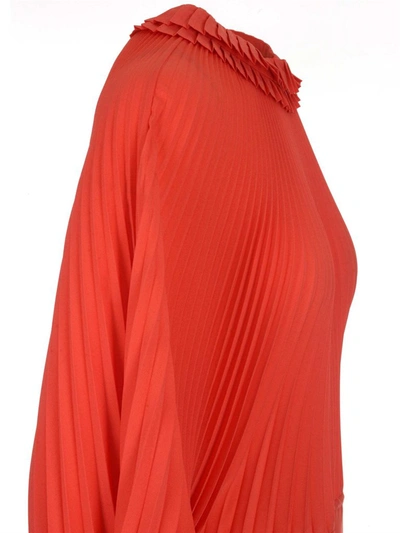 Shop Gucci Pleated Midi Dress In Orange