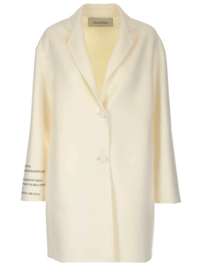 Shop Valentino Embroidered Poem Coat In White