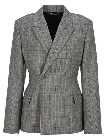 Shop Balenciaga Double Breasted Check Blazer In Grey