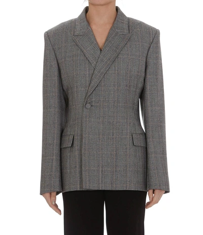 Shop Balenciaga Double Breasted Check Blazer In Grey