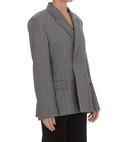 Shop Balenciaga Double Breasted Check Blazer In Grey