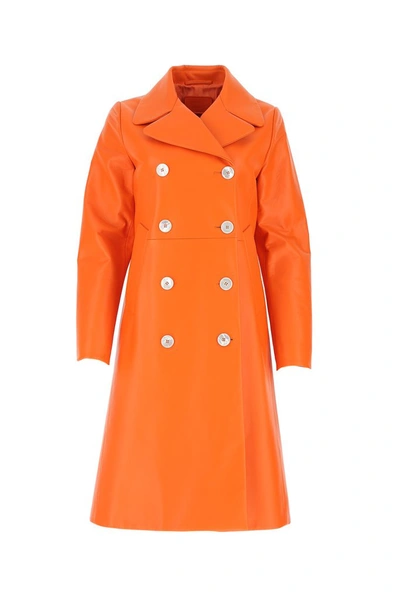 Shop Prada Double Breasted Coat In Orange