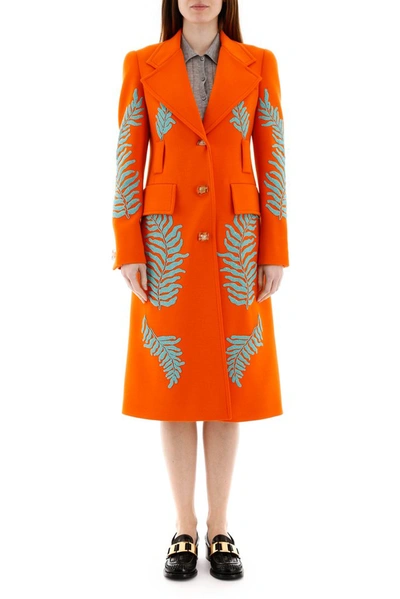 Shop Prada Embellished Tailored Coat In Orange