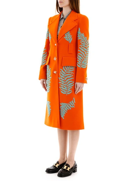 Shop Prada Embellished Tailored Coat In Orange