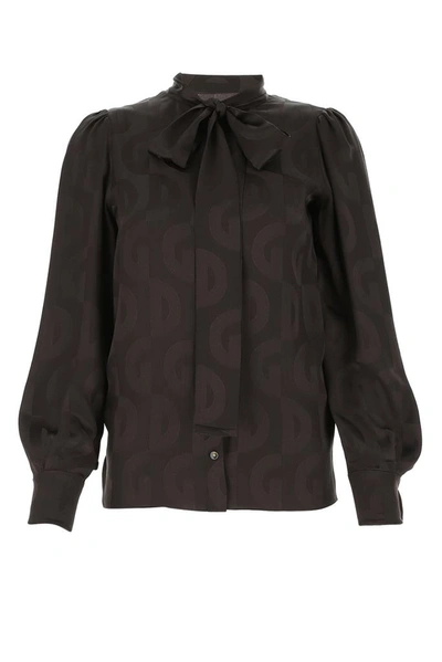 Shop Dolce & Gabbana Pussybow Jacquard Blouse In Brown