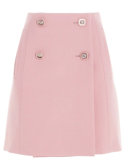 Shop Prada Buttoned Mini Skirt In Pink