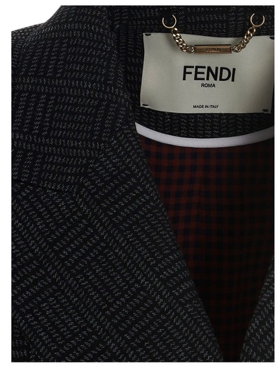 Shop Fendi Double Breasted Blazer In Grey