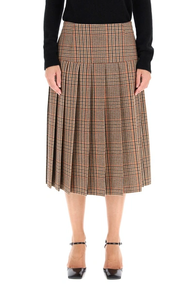 Shop Prada Houndstooth Pleated Skirt In Multi