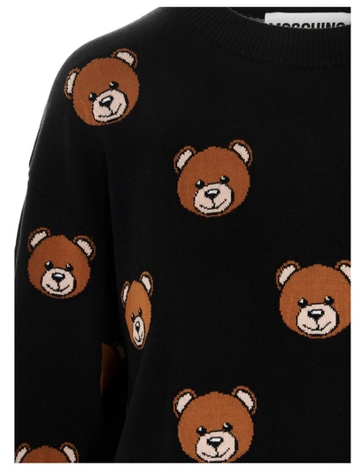 Shop Moschino Allover Teddy Intarsia Sweater Dress In Black