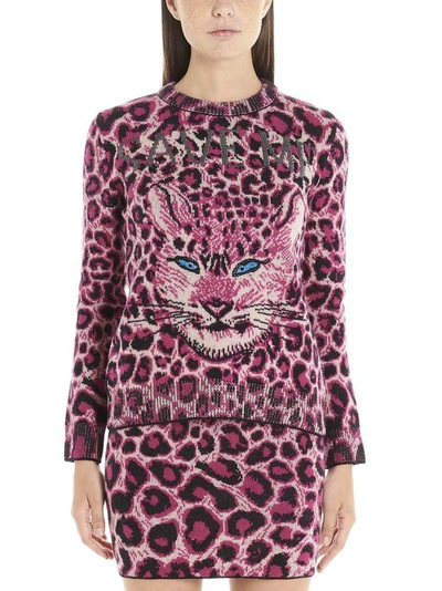 Shop Alberta Ferretti Save Me Leopard Knitted Sweater In Pink