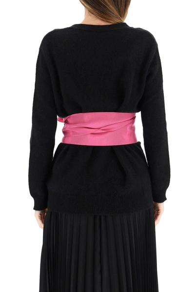 Shop Red Valentino Redvalentino Ribbon Detail Cardigan In Black