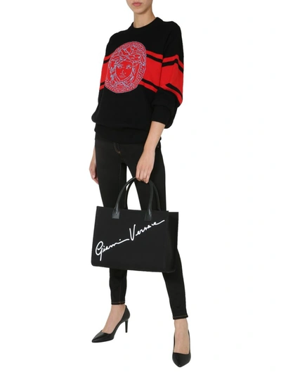 Shop Versace Medusa Intarsia Sweater In Black
