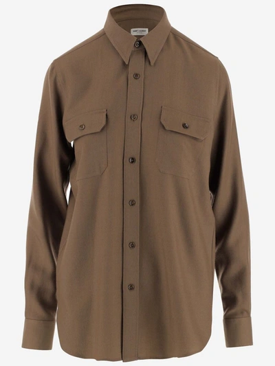 Shop Saint Laurent Buttoned Pocket Shirt In Green