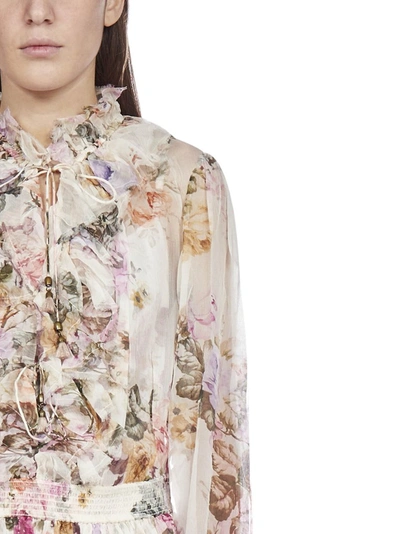 Zimmermann Brighton Ruffled Floral-print Silk-crepon Midi Dress In Ivory |  ModeSens