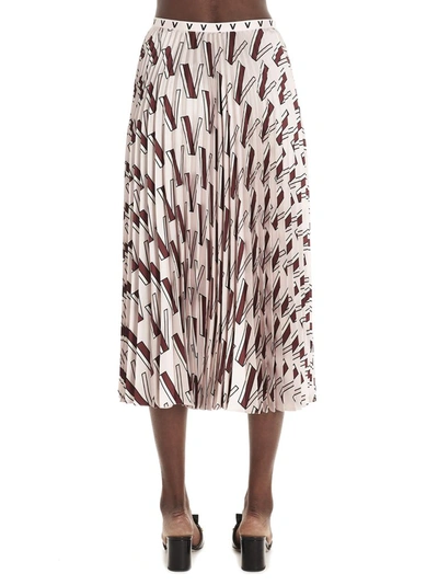 Shop Valentino Pleated Logo Print Midi Skirt In Multi