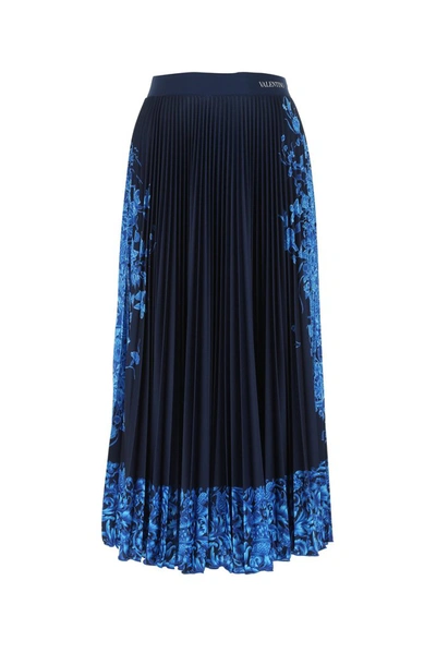 Shop Valentino Bluegrace Bouquet Print Pleated Skirt