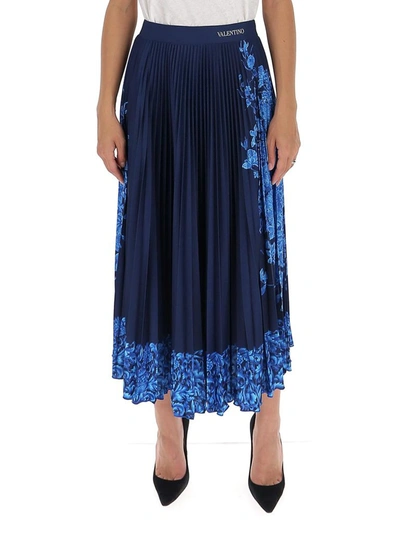 Shop Valentino Bluegrace Bouquet Print Pleated Skirt
