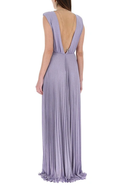 Shop Elisabetta Franchi Pleated Maxi Dress In Purple