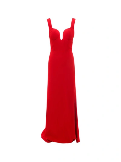 Shop Alexander Mcqueen Plunging Neckline Maxi Dress In Red