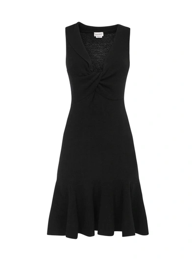 Shop Alexander Mcqueen Asymmetric Neck Mini Dress In Black
