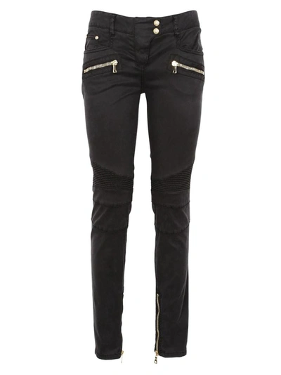 Shop Balmain Panelled Skinny Jeans In Black