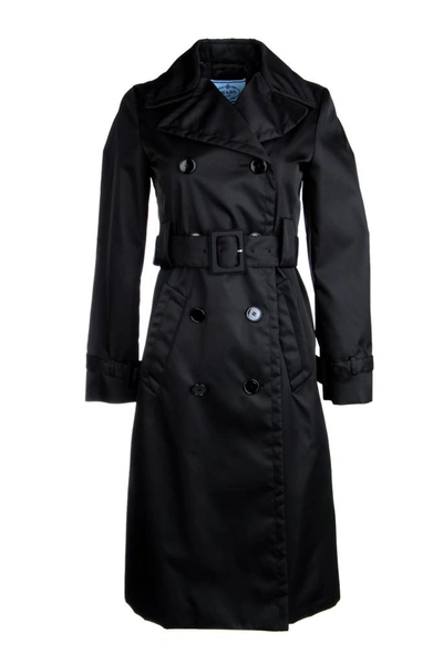 Shop Prada Belted Trench Coat In Black