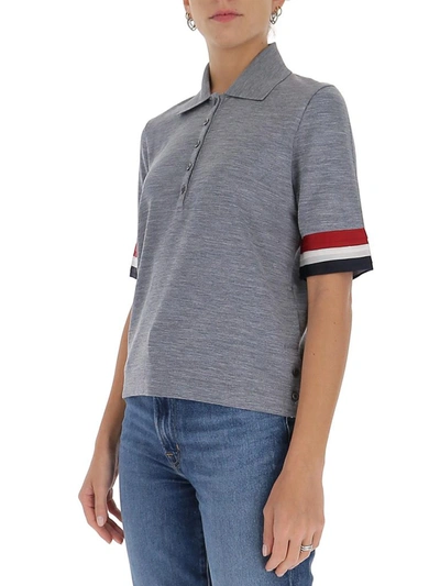 Shop Thom Browne Rwb Trim Polo Shirt In Grey