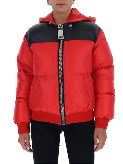Shop Moschino Logo Hooded Puffer Jacket In Red